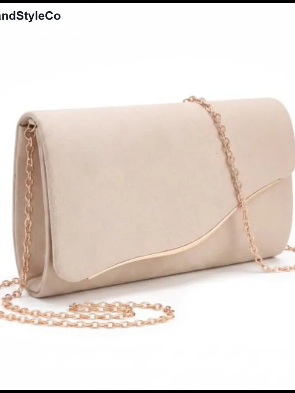 Faux Suede Evening Clutch with Detachable Gold Chain